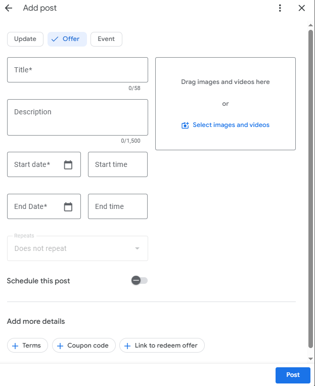 Google Business Profile Post Offer